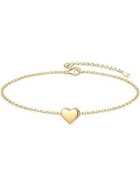 Tiny A. Heart-Gold Sterling Silver Dainty Link Chain Bracelet